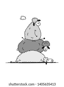 Funny sheeps, sketch for your design