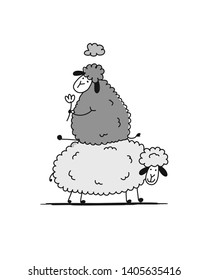 Funny sheeps, sketch for your design