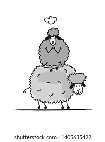 Funny sheeps, sketch for your design