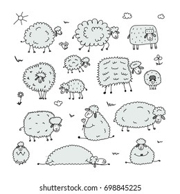 Funny sheeps, sketch for your design