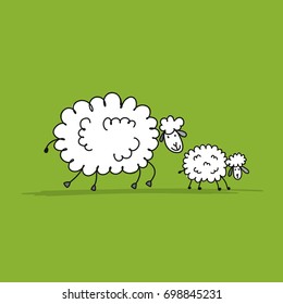 Funny sheeps, sketch for your design