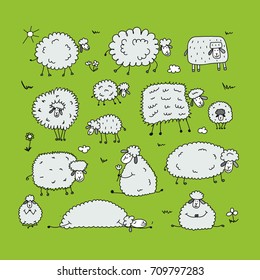 Funny sheeps, sketch for your design