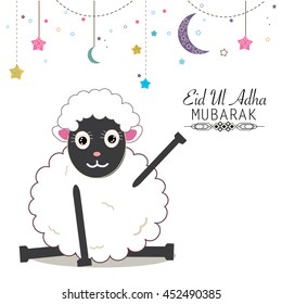 Funny sheeps vector illustration. Islamic festival of sacrifice, eid al adha celebration greeting card.