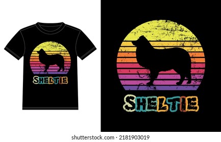 Funny Sheltie Vintage Retro Sunset Silhouette Gifts Dog Lover Dog Owner Essential T-Shirt