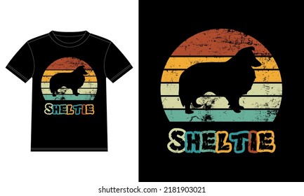 Funny Sheltie Vintage Retro Sunset Silhouette Gifts Dog Lover Dog Owner Essential T-Shirt