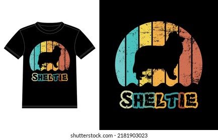 Funny Sheltie Vintage Retro Sunset Silhouette Gifts Dog Lover Dog Owner Essential T-Shirt