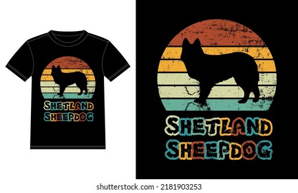 Funny Shetland Sheepdog Vintage Retro Sunset Silhouette Gifts Dog Lover Dog Owner Essential T-Shirt