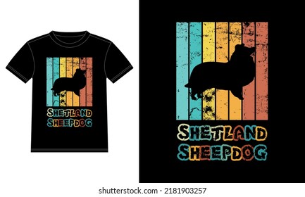Funny Shetland Sheepdog Vintage Retro Sunset Silhouette Gifts Dog Lover Dog Owner Essential T-Shirt