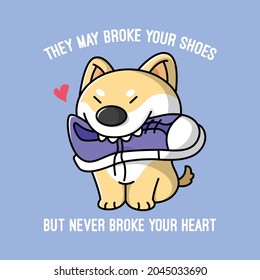 FUNNY SHIBA DOG IS CHEWING A SHOES HIGH QUALITY ILLUSTRATION.