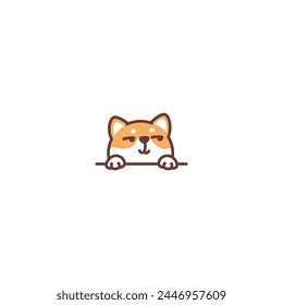 Funny shiba inu dog looking sideways cartoon, vector illustration