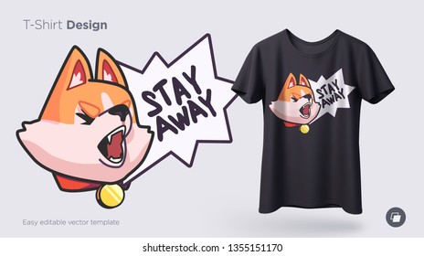 Funny shiba inu dog. Print on T-shirts, sweatshirts, cases for mobile phones, souvenirs. Vector illustration