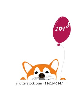 Funny shiba inu dog smile icon con ballon with 2018, vector illustration