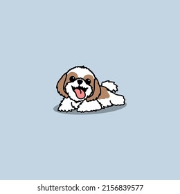 Funny shih tzu dog lying down cartoon, vector illustration svg