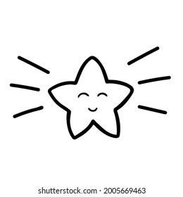 Funny Shining Cute Star Emoticon icon. Hand drawn doodle style. Isolated vector illustration