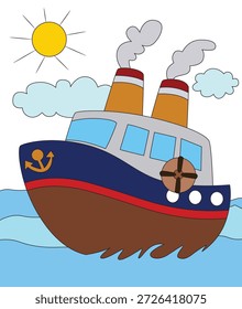 Funny ship isolated on white background