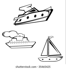 funny ship. yacht and steamboat in vector