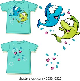 funny shirt with fish in love - vector illustration