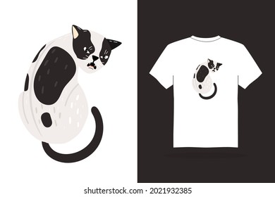 Funny shock t-shirt illustration, cat t-shirt design, cat lover t-shirt design, back side cat, love cat.