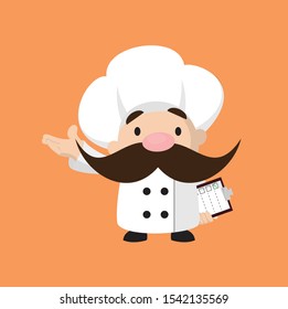 Funny Short Chef - Holding a Checklist and Showing with Hand Gesture