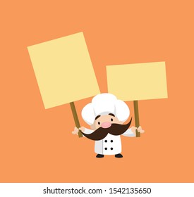 Funny Short Chef - Holding Placards in Both Hands