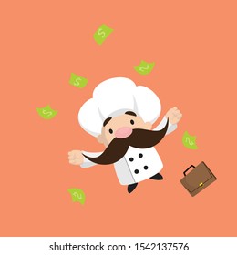 Funny Short Chef - Jumping in Excitement with money