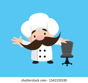 Funny Short Chef - Standing with Chair and Gesturing with Hand
