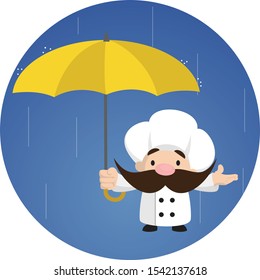 Funny Short Chef - Standing in Rain with Umbrella
