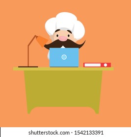 Funny Short Chef - Working on Laptop