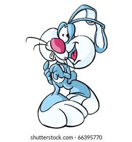 Funny shy rabbit vector illustration. Rabbit cartoon vector illustration. Hand drawn colored art character easy editable for book.