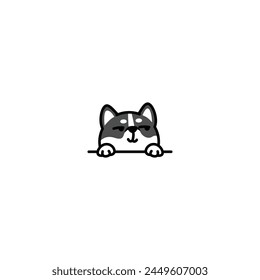 Funny siberian husky dog looking sideways cartoon, vector illustration