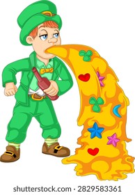 Funny Sick Leprechaun Vomiting Vector PNG, Drunk Irish Character After St Patricks Day Drinking Party, Transparent Background