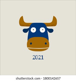 Funny silhouette bull. Template poster, card, invitation for party with year 2021 Lunar horoscope sign.