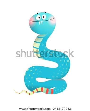 Funny silly snake or serpent character clipart cartoon for kids. Cheerful childish snake animal drawing. Vector hand drawn illustration in quirky style, character design for children.