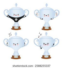 Funny Silver trophy cup characters bundle set. Vector hand drawn doodle style cartoon character illustration icon design. Cute Silver trophy cup mascot character collection