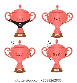 Funny Silver trophy cup characters bundle set. Vector hand drawn doodle style cartoon character illustration icon design