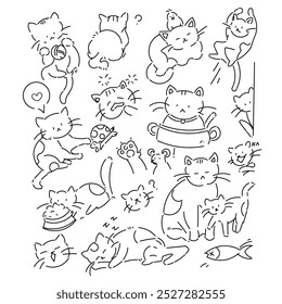 Funny simple cat sets illustration vector line art 
