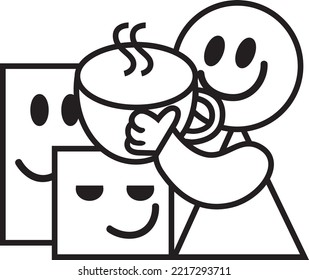 Funny simple character with mug - vector illustration