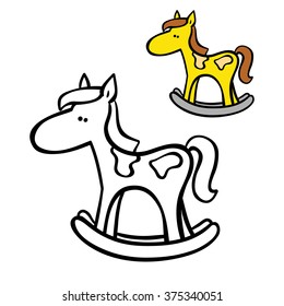 funny simple coloring page. Vector illustration coloring page of cartoon toy horse  for children, coloring and scrap book