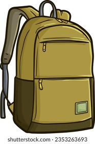 Funny simple dark green backpack cartoon illustration