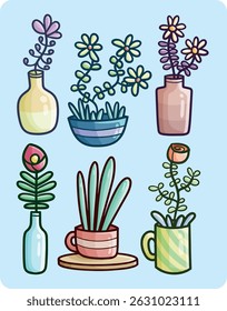 Funny simple indoor plant cartoon illustration collection
