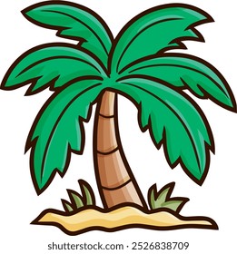 Funny simple palm tree on sand cartoon illustration