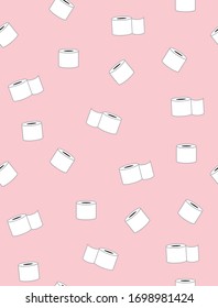 Gracioso patrón de vectores de papel sencillo sin problemas. Rollos de papel higiénico blanco aislados en un fondo rosa claro.  