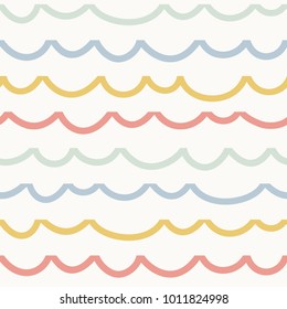 Funny and simple seamless pattern with horizontal waves. Colorful background in pastel colors. Abstract ornament in vector