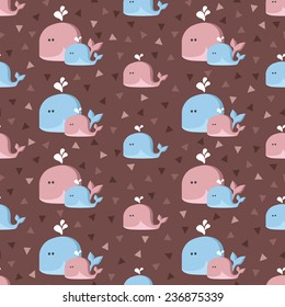 funny simple whales pattern . Seamless vector doodle pattern with flat funny whales