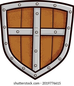 Funny simple wooden shield in cartoon style