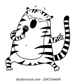 Funny sing Tiger vector illustration. Hand drawn wild cat for t-shirts design, bags,  posters, prints, cards New year of tiger 2022 symbol