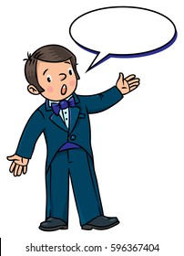 Funny singer or vocalist. Profession series. Children vector illustration with balloon for text