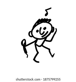 funny singing man relaxes in karaoke. A hand-drawn cartoon character. Vector illustration