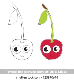 Funny Single Cherry to be traced only of one line, the tracing educational game to preschool kids with easy game level, the colorful and colorless version.