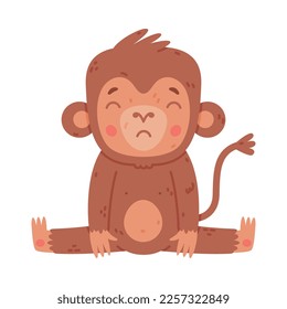 Funny sitting baby monkey. Cute African tropical animal cartoon character vector illustration